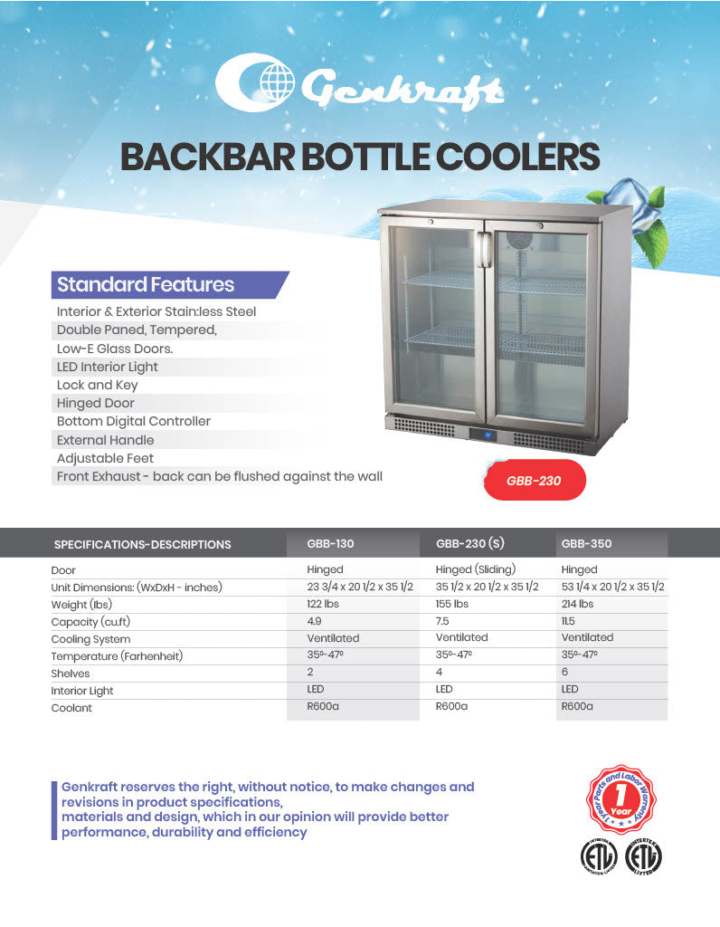 Genkraft GBB230 Backbar Bottle Cooler