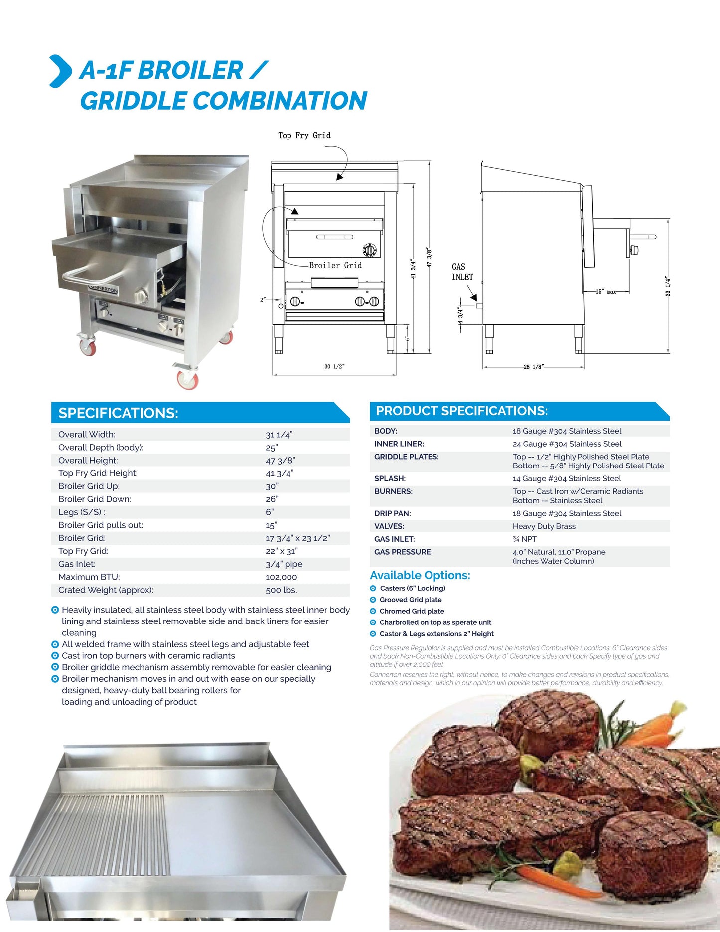 Connerton A-1F - Commercial Broiler & Griddle Combination