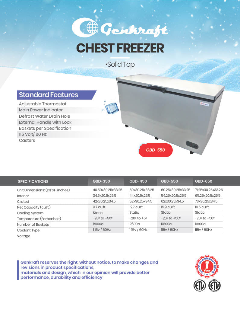 Genkraft Chest Freezer Solid Top