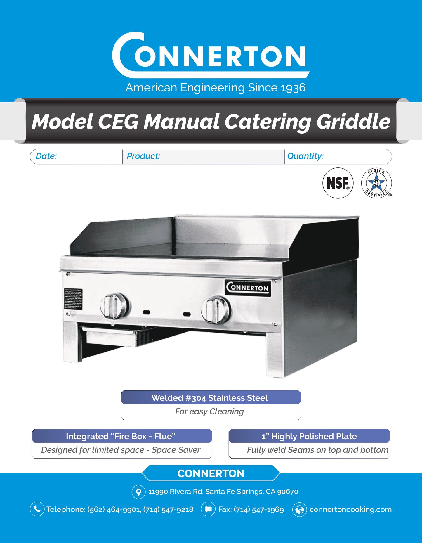 Connerton CEG-27-M Manual Catering Griddle