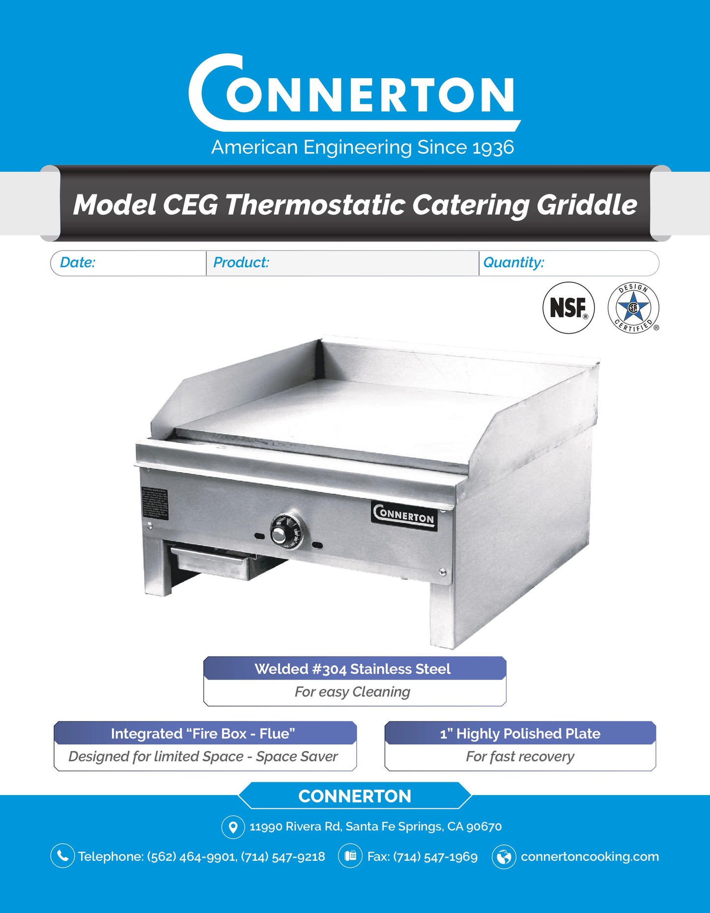 Connerton CEG-22-T Thermostatic Catering Griddle