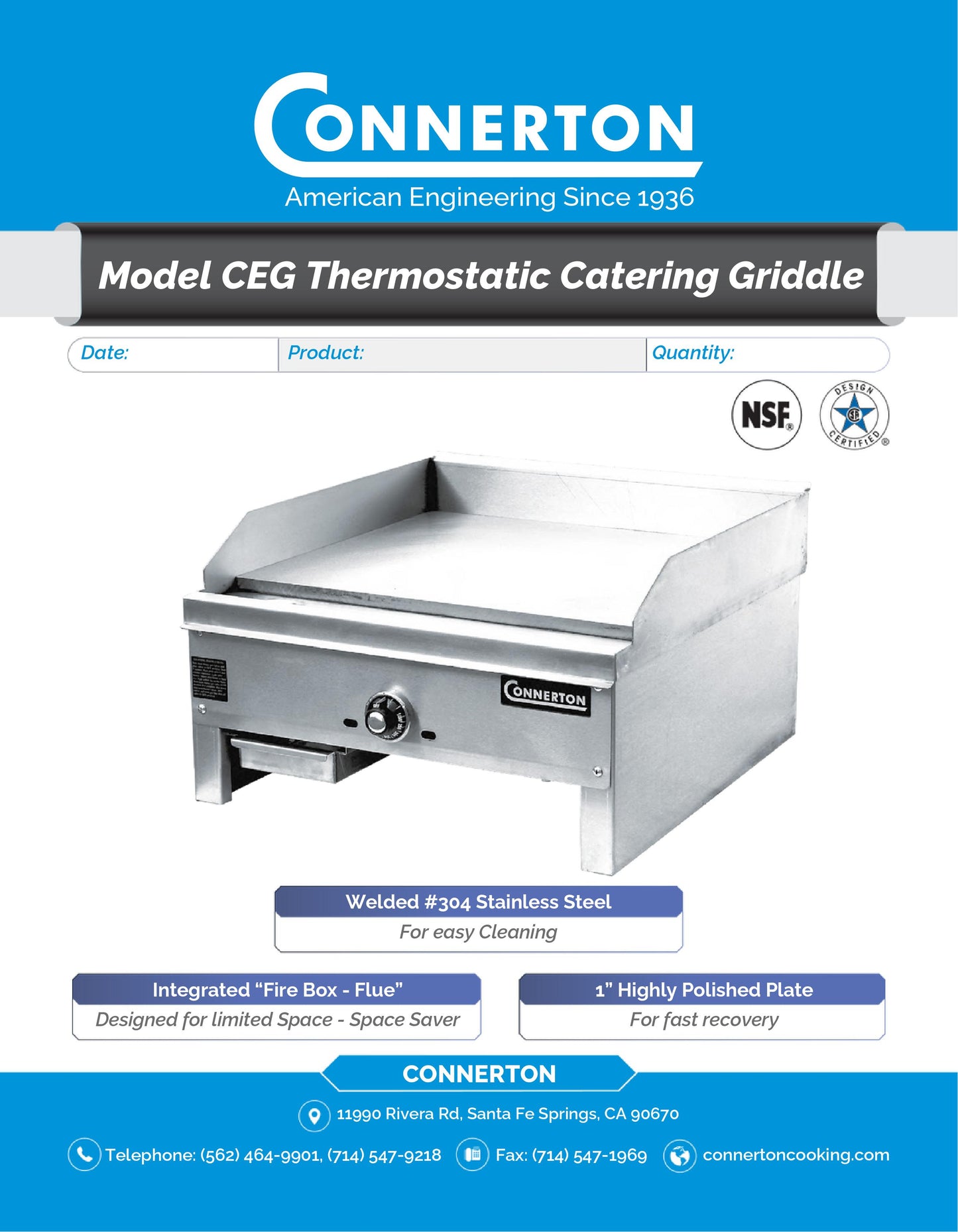 Connerton CEG-32-T Thermostatic Catering Griddle