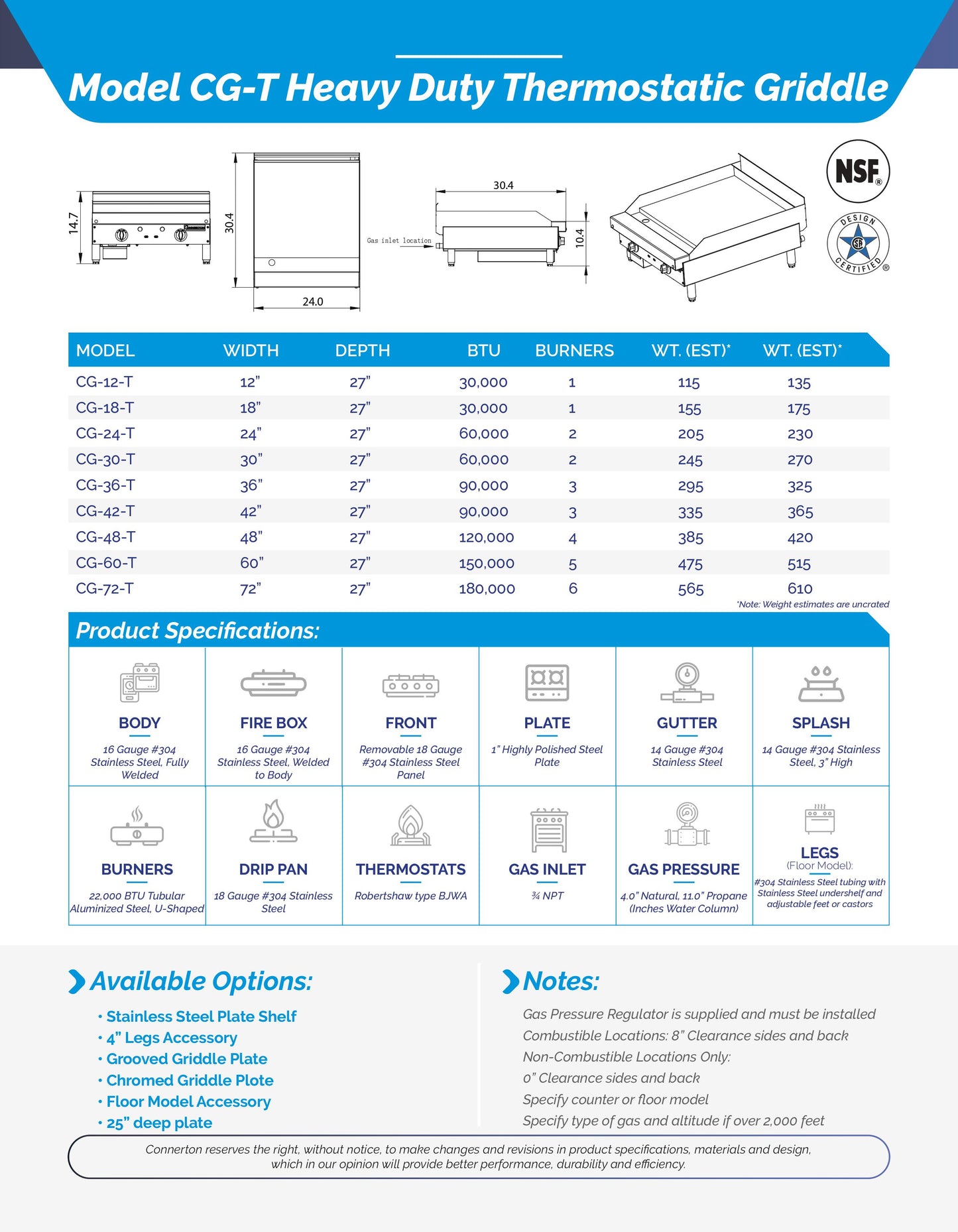 Connerton CG-30-T Thermostatic Griddle