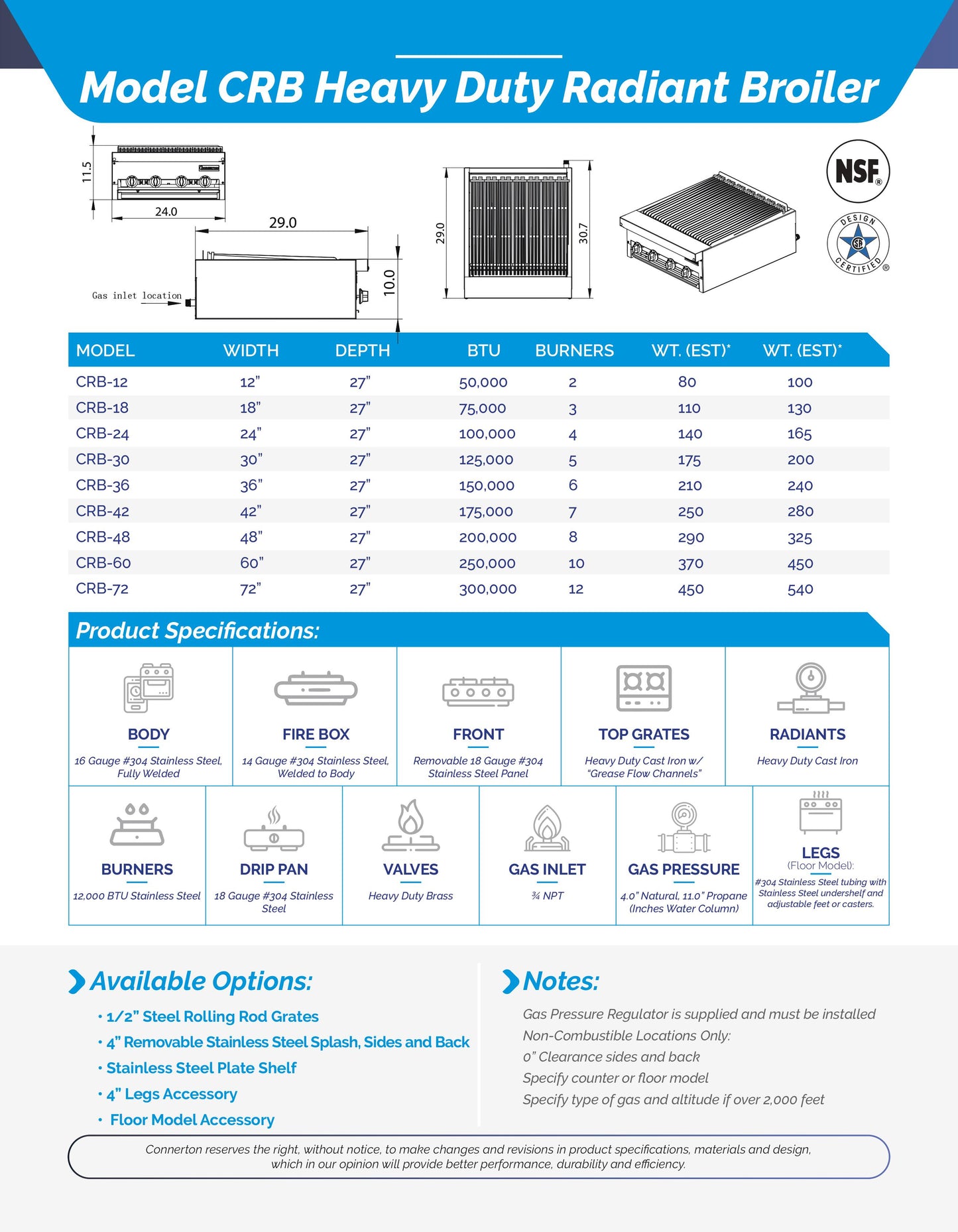 Connerton CRB-60 heavy duty radiant broiler