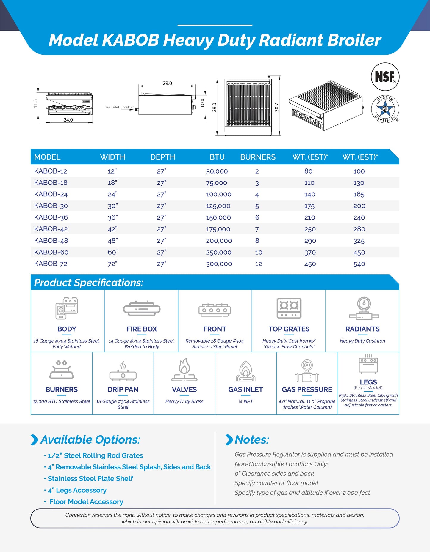 Connerton KABOB-30 Heavy Duty Radiant Broiler