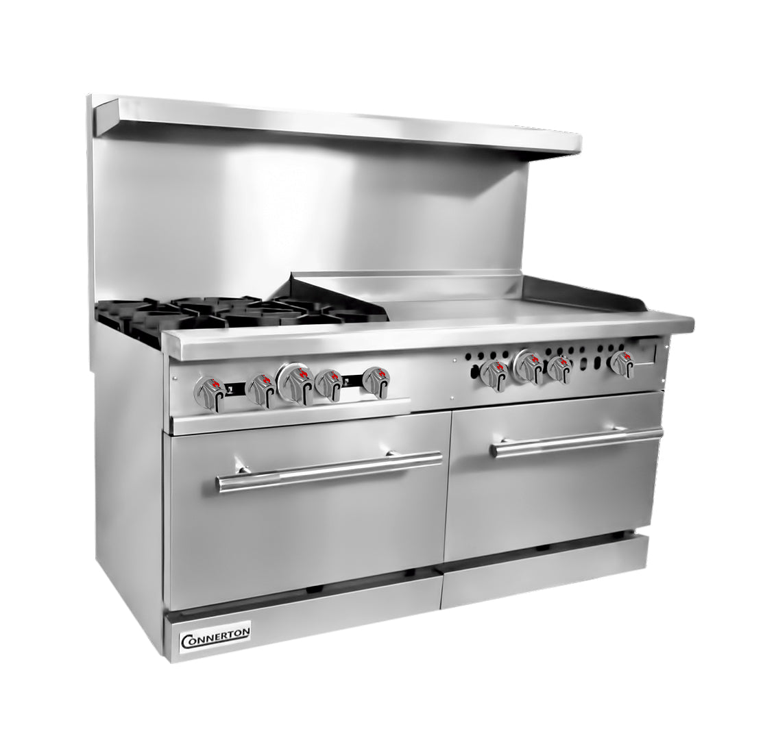 CONNERTON - CN60 Series, 60" Restaurant Gas Range with 10 Open Burners & 2 OVENS