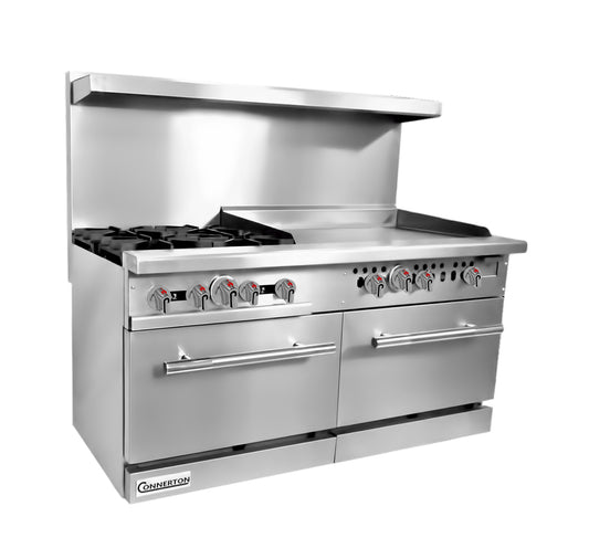 CONNERTON - CN60 Series, 60" Restaurant Gas Range with 10 Open Burners & 2 OVENS